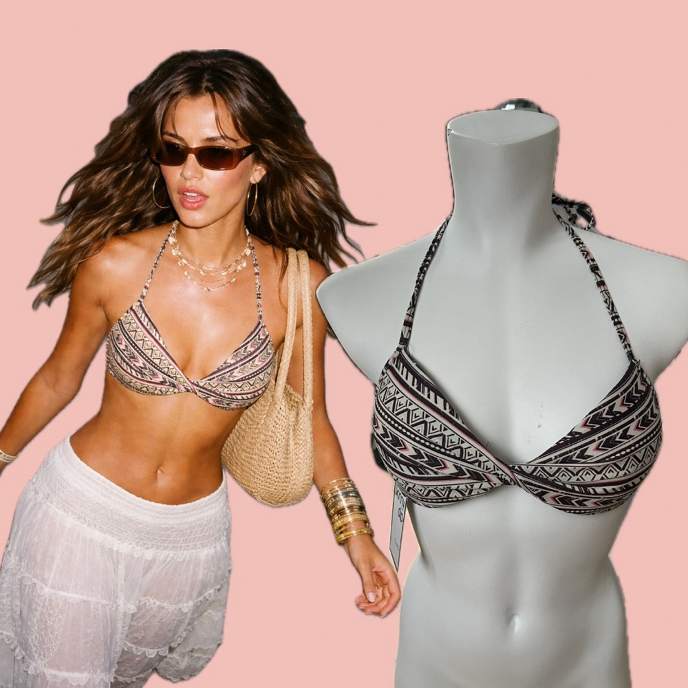 🧡 2 for 10$ Y2K Boho Tribal Bikini Top Deadstock Skinny Dip S – Tie Halter